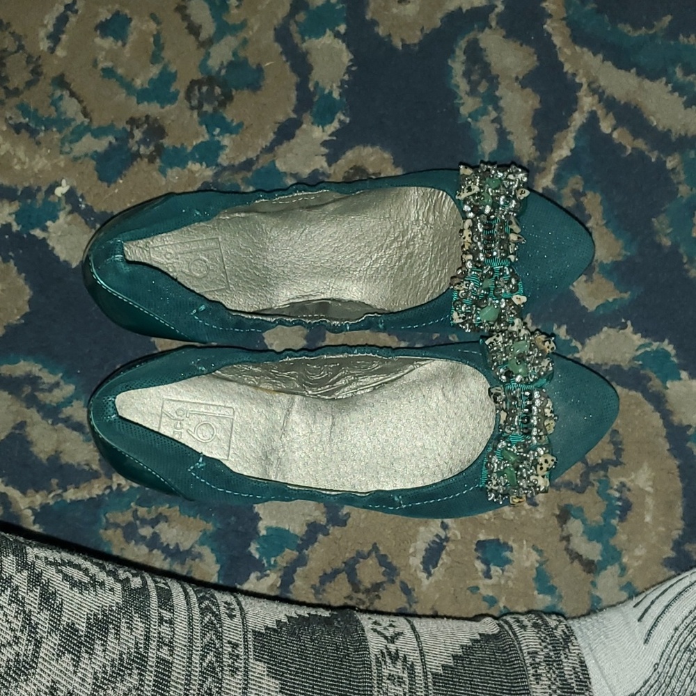 Bacio 61 Pistola Canvas Turquoise Textile Ballet Flat